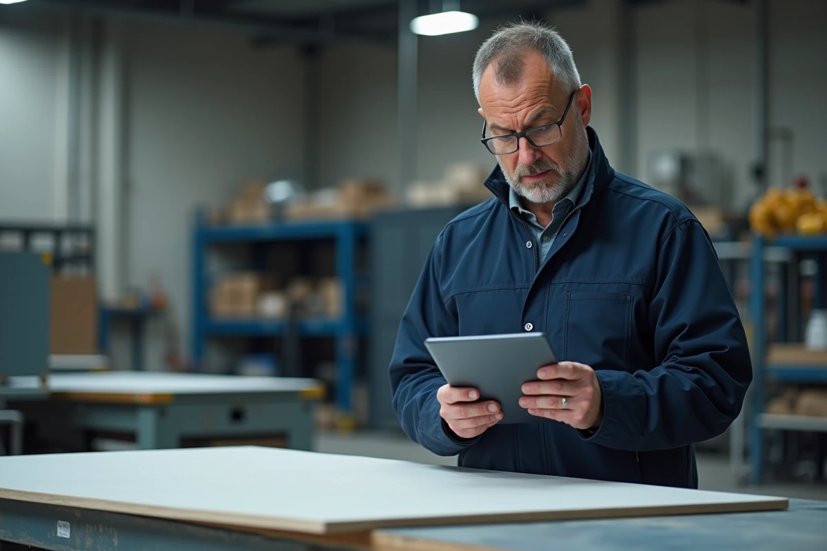 Inspecteur de qualite examine un panneau fibre renforcée