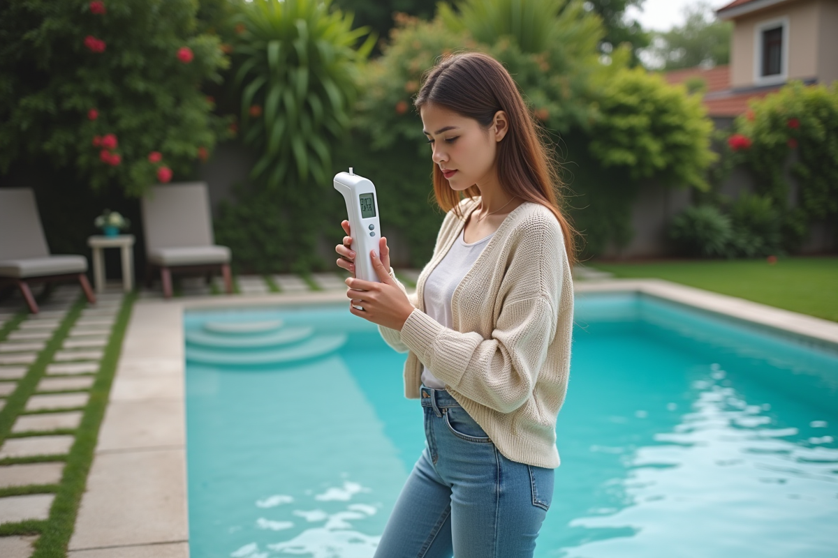 Jeune femme contrôlant la température de l