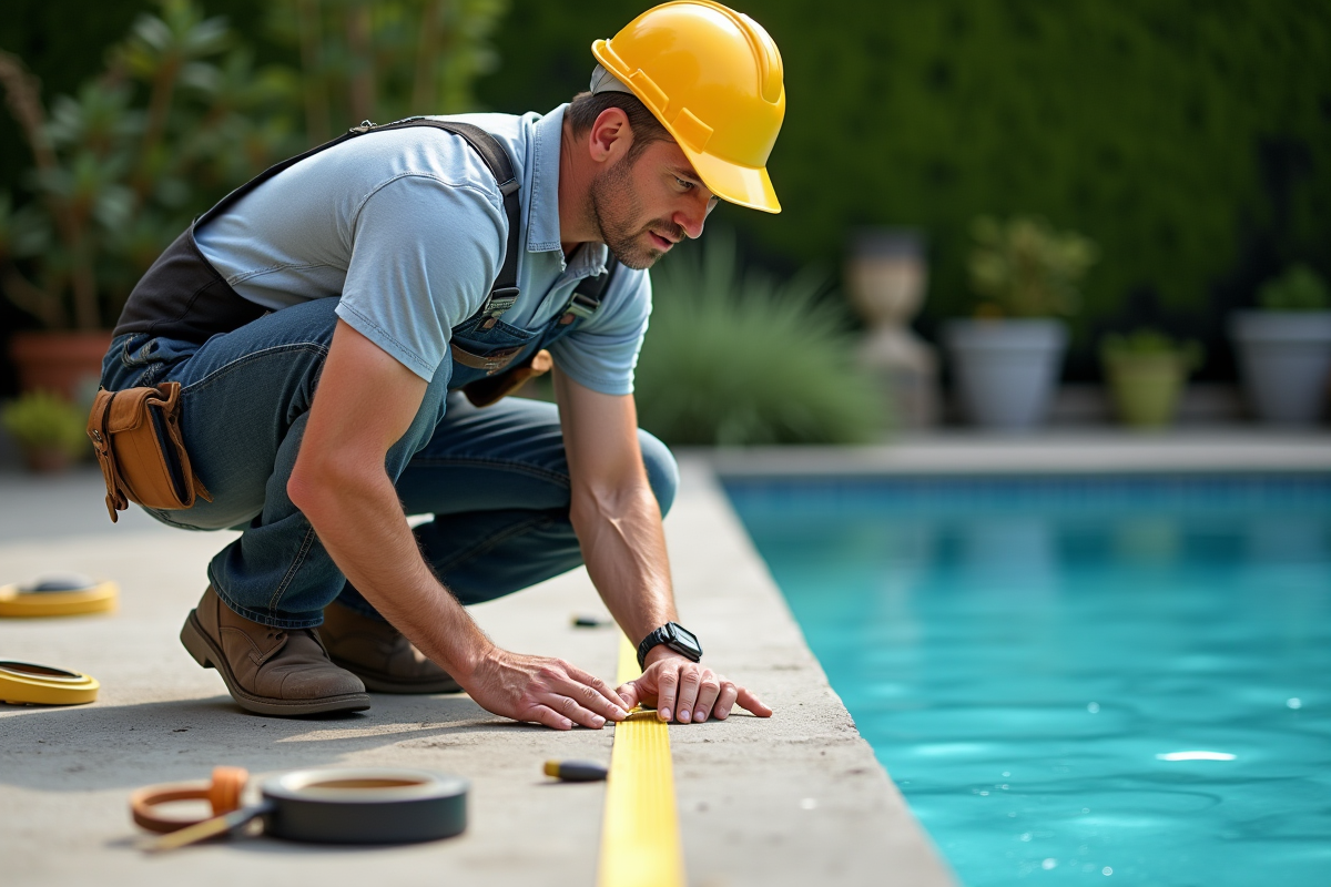 Homme en tenue de travail mesurant la ligne d