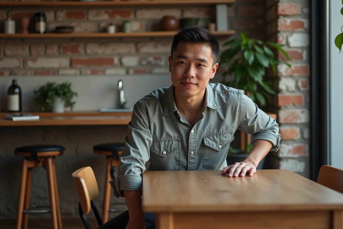 Jeune homme comparant la hauteur d