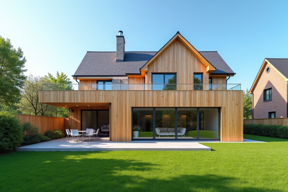 Maison familiale moderne avec extension en bois neuve