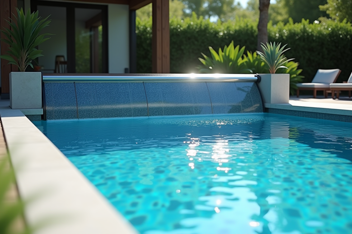Piscine moderne avec chauffage solaire et plantes vertes