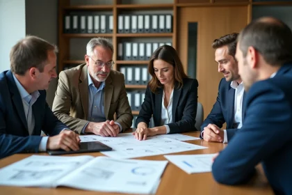 Groupe de professionnels autour d'une table en réunion