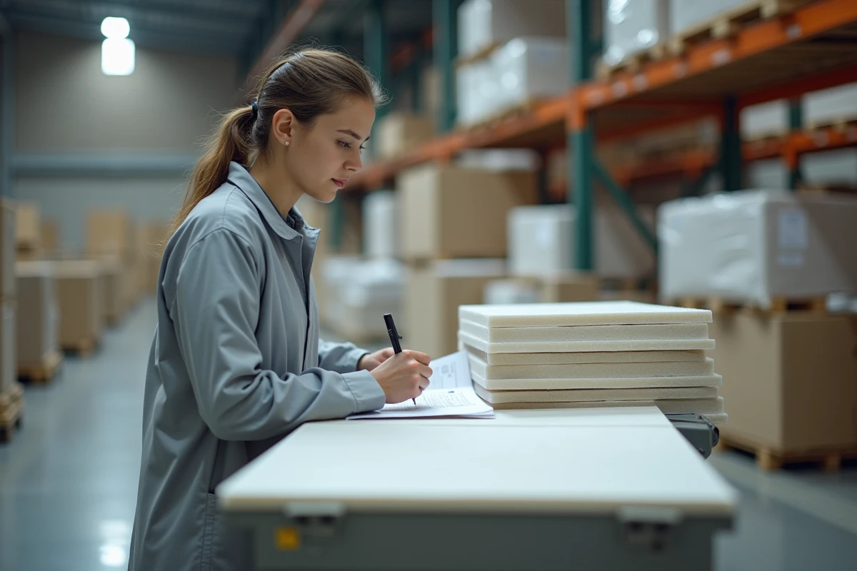 Technicien controle la qualite des panneaux fibre dans l